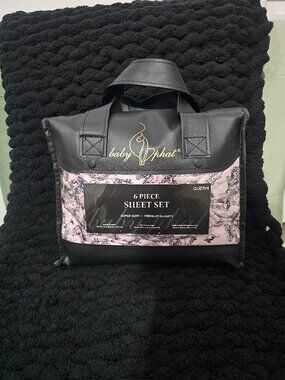 Baby Phat 6 Piece Queen Sheet Set Pink Black Logo Print Y2K Room Decor
